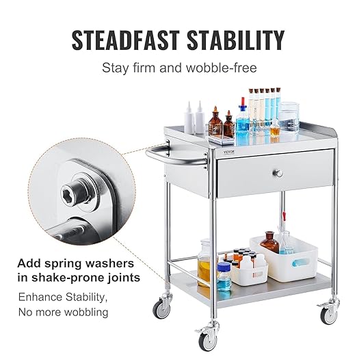 VEVOR Medical Cart, 2-Layer Stainless Steel Cart 220 lbs Weight Capacity - Image 5