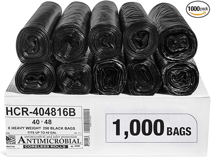 Aluf Plastics High Density Trash Bags, 45 Gallon, 16 Micron, by AlufPlastics