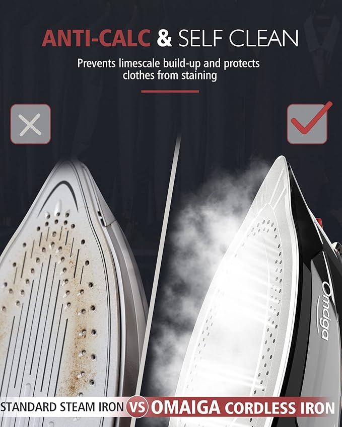 Cordless Iron for Clothes, 1500W Steam Iron Rapid Heating, Non-Stick Ceramic - Image 7