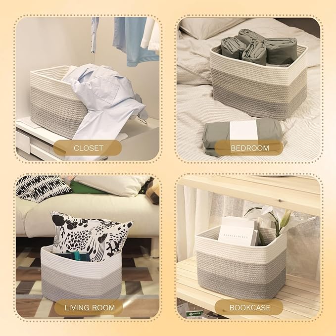 Hopegiver Woven Storage Baskets 15x11x10 Inch, 3 Pack Collapsible Cube Storage - Image 7