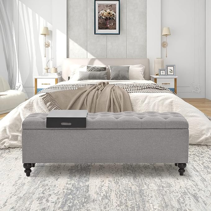 Storage Ottoman 50.2 Inches Upholstered Fabric Storage Ottoman Bench，Button - Image 4