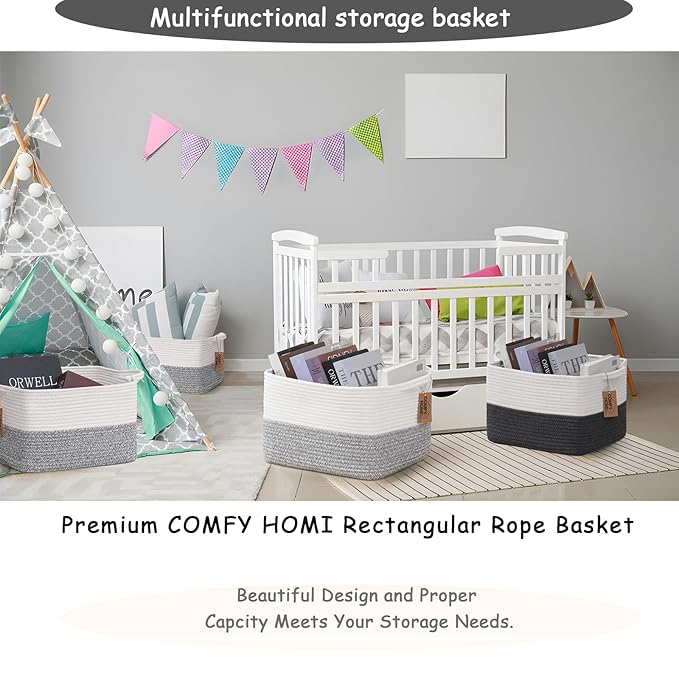 COMFY-HOMI 3-Pack Cotton Rope Woven Basket - Image 3