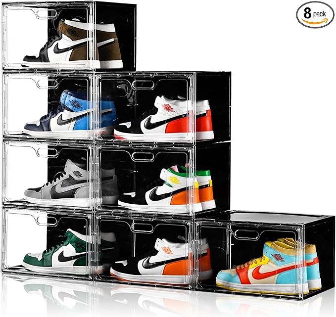 New 8 Pack Shoe Boxes Stackable, Large Shoe Storage Organizer by Amllas