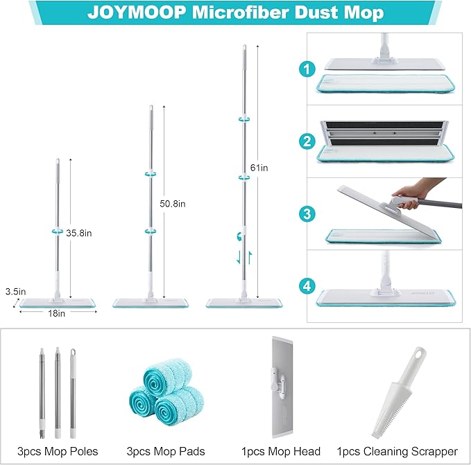 JOYMOOP 18 Inch Dust Mop for Hardwood Floors, Heavy Duty Industrial Wet Dry Mops - Image 2