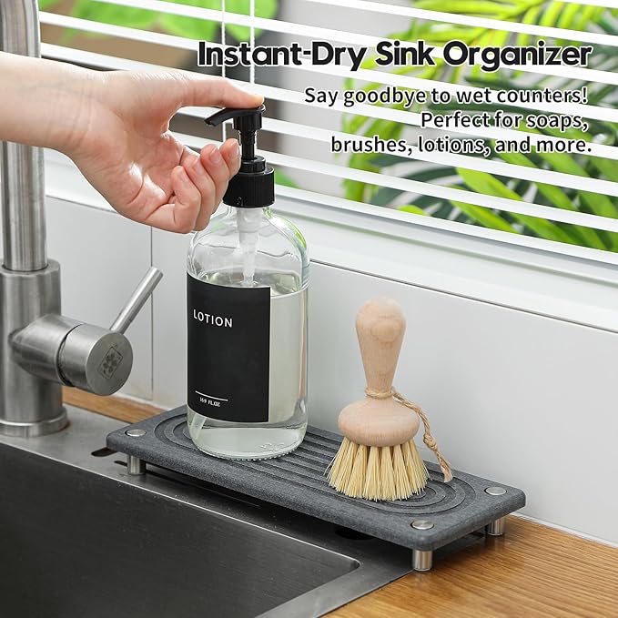 Water Absorbing Stone Sink Caddy Kitchen Sink Organizer Tray, Diatomite - Image 5