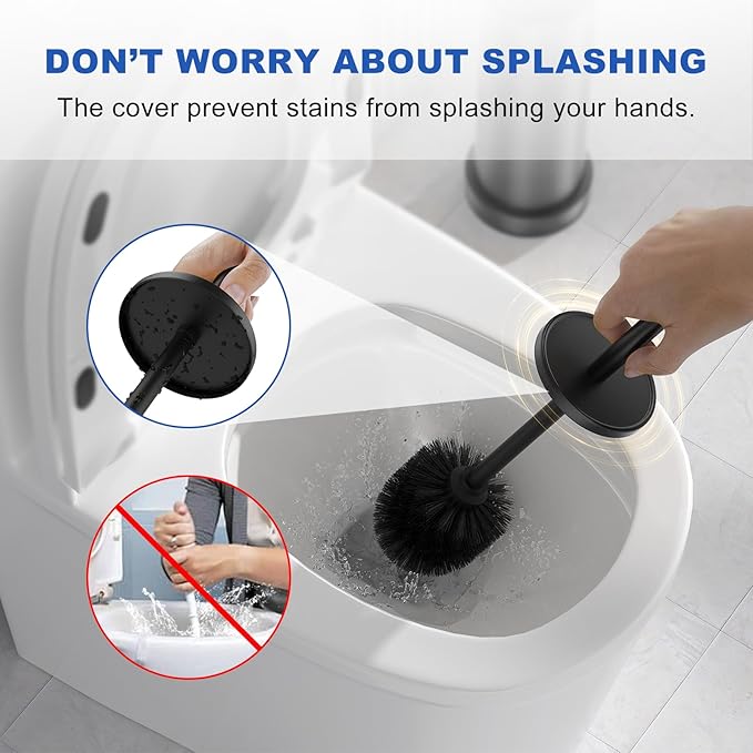 Black Toilet Brush and Holder Set, 304 Stainless Steel Heavy Duty Toilet Bowl - Image 3