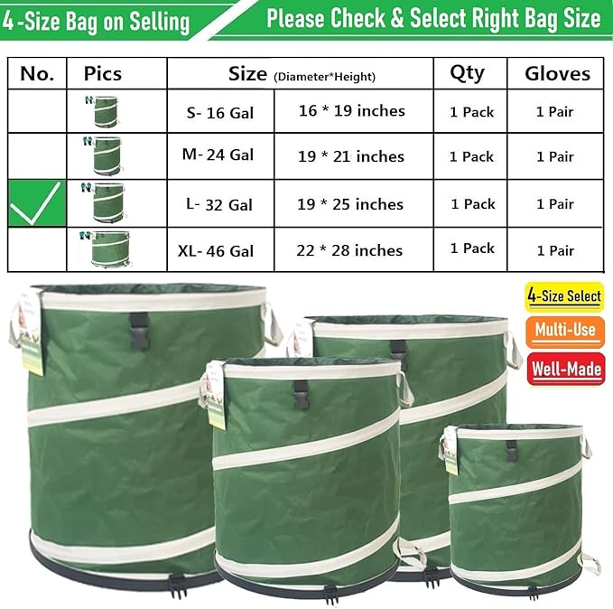 32-Gallon Collapsible Trash Can Hard-Shell Bottom Yard Garden Bag - Image 9