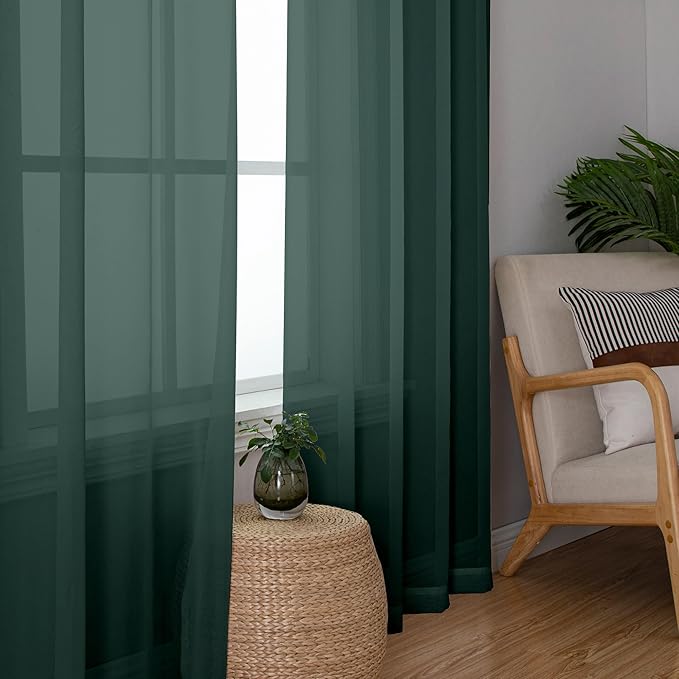Chyhomenyc Hunter Green Sheer Curtains 84 inches Long 2 Panels Set, Light - Image 6