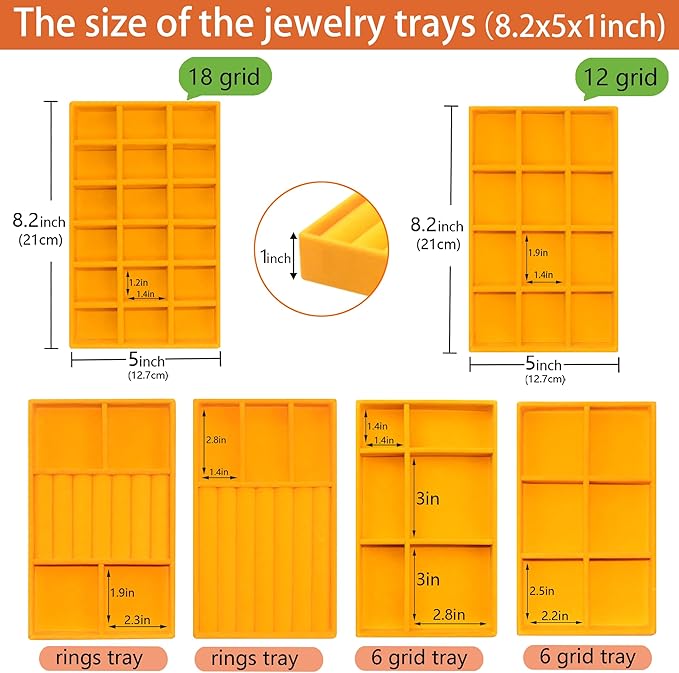 Set of 8 Stackable Velvet Jewelry Trays Organizer Jewelry Display Storage Box - Image 3