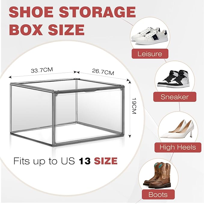 Shoe Organizer for Closet Clear Storage Box Sturdy Plastic Stackable Shoe Rack - Image 2
