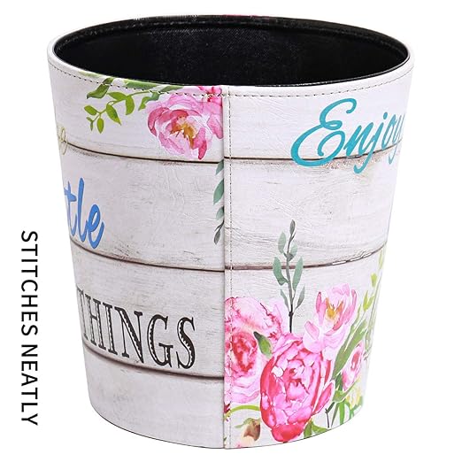 PU Leather Small Trash Can Wastebasket, Round Garbage Container Basket - Image 8