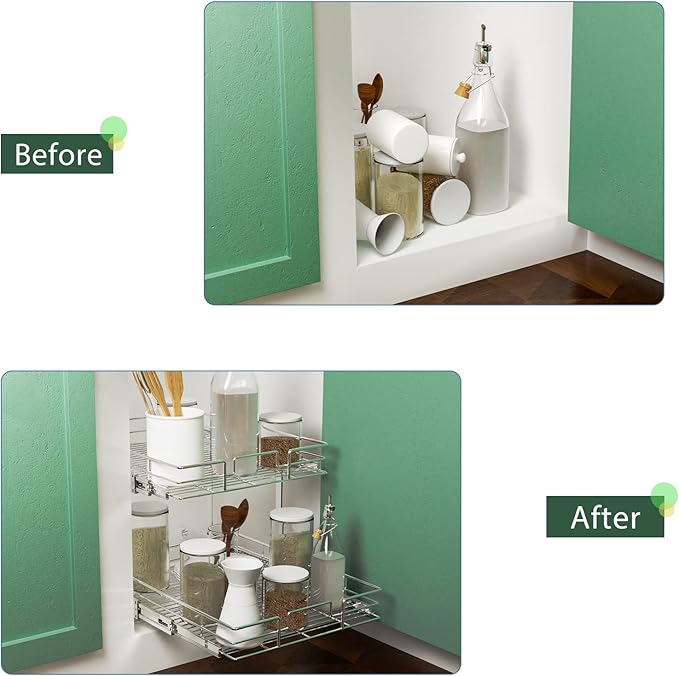 LOVMOR 2 Tier Individual Pull Out Cabinet Organizer 20" W x 21" D, Slide Out - Image 7