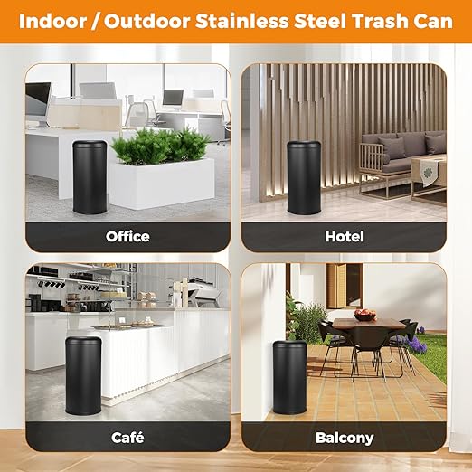 BEAMNOVA Commercial Trash Can 16.5 Gal Open Top Black Outdoor Indoor Garbage - Image 7