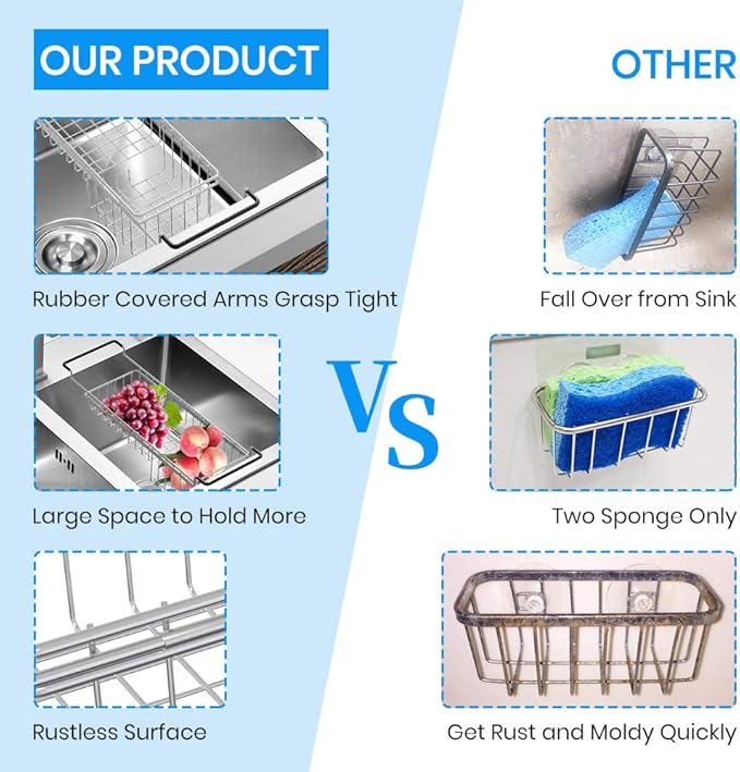 Sink Caddy Sponge Holder Kitchen Sink Organizer Sponge Caddy Expandable 16.06" - Image 5