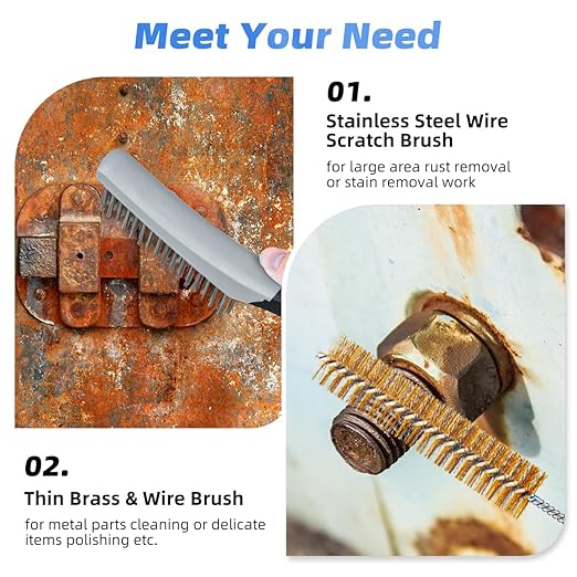 7 PCS Wire Brush Set, Brass Wire Brush and Stiff Bristle Metal Brush - Image 5