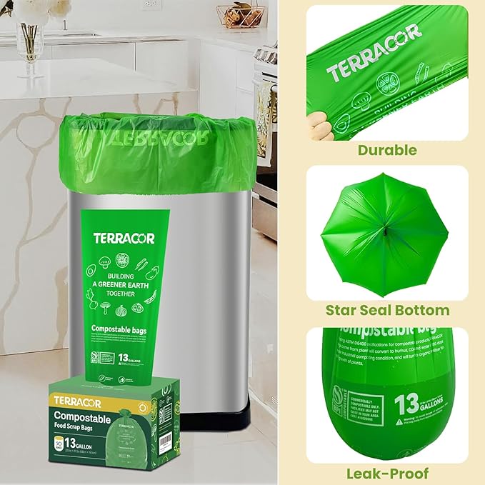13 Gallon Compostable Trash Bags, Heavy Duty Tall Kitchen Food Scrap Waste Bag - Image 4