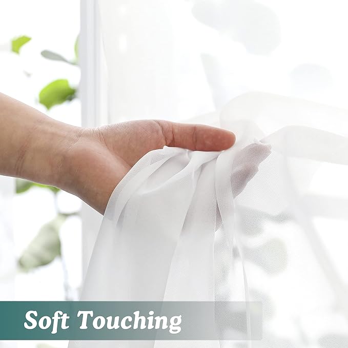 Chyhomenyc White Sheer Curtains 96 Inches Long 2 Panels, Light Filtering White - Image 8