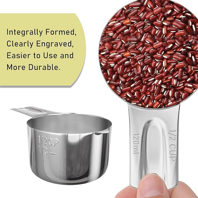 4PCS 1/2Cup Single Measuring Cup, Stainless Steel Measure Scoop, Metric and US - Image 3