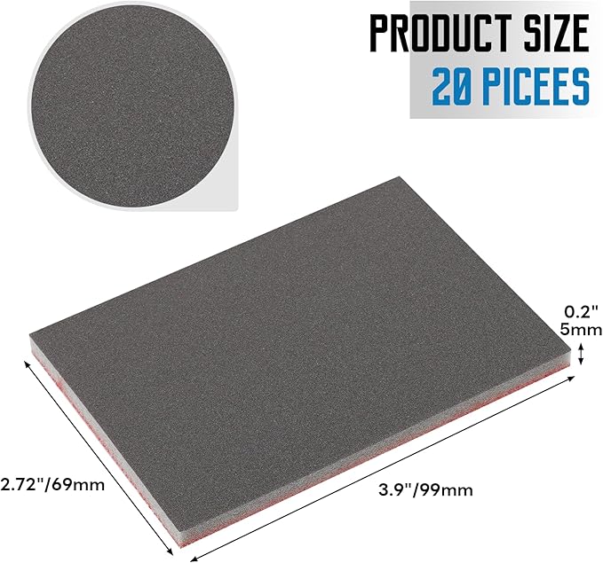 20 Pack 800 Grit Sanding Sponge, 3 x 4 Inch Soft Foam Sanding Block Wet Dry - Image 2