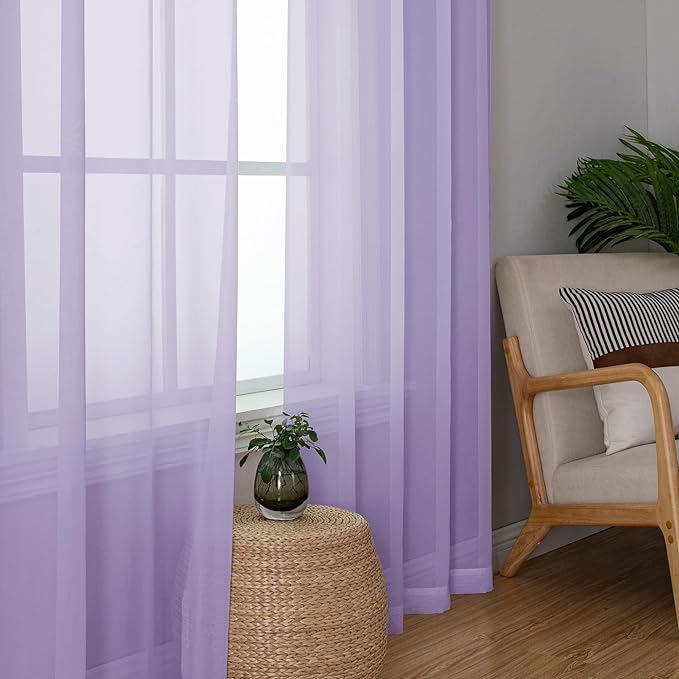 Chyhomenyc Sheer Lilac Curtains 90 inches Long 2 Panels, Light Filtering Soft - Image 5