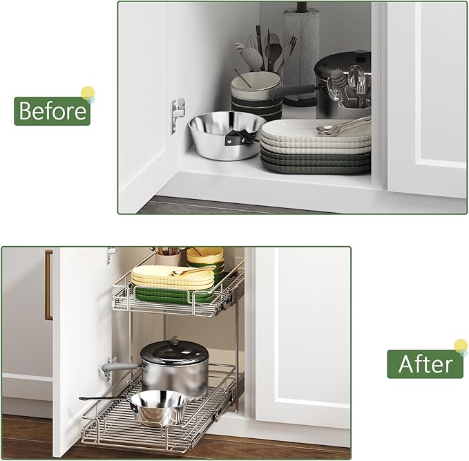 2 Tier Individual Pull Out Cabinet Organizer 10½" W x 21½" D, Heavy Duty - Image 8