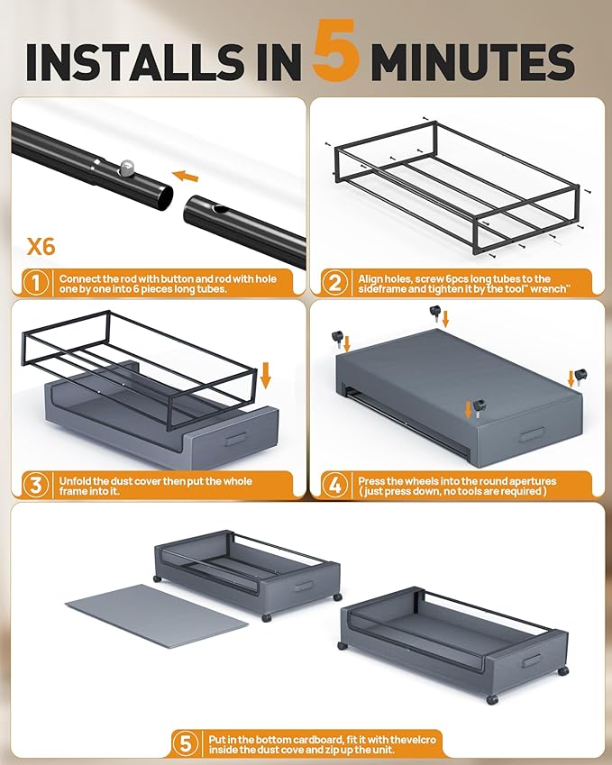 Under Bed Storage with Wheels, Square Under Bed Storage Containers, 60L Under - Image 8