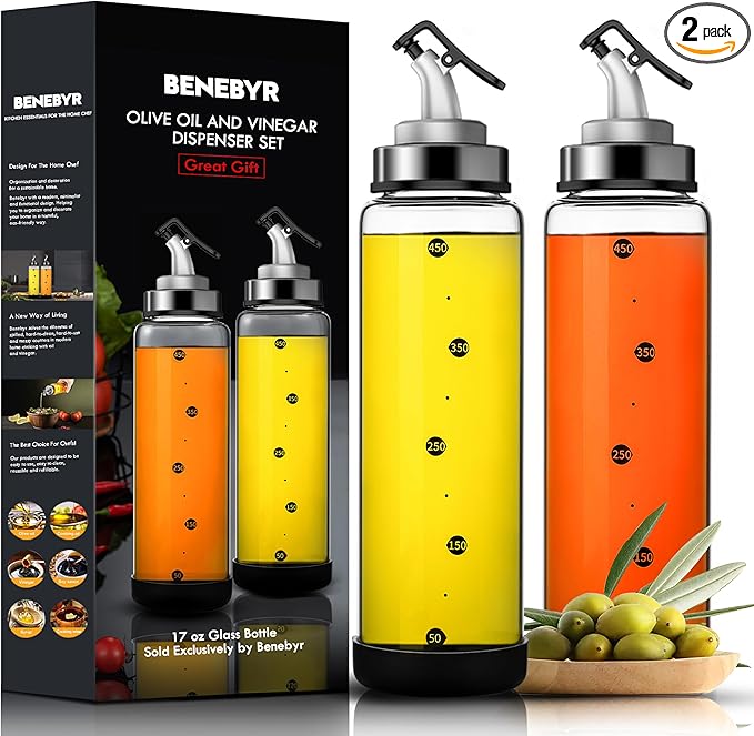 Olive Oil Dispenser Bottle for Kitchen Shatterproof Glass Bottle by Benebyr