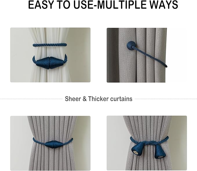 Magnetic Curtain Tiebacks 8 Pack Outdoor Rope Curtain Tie Backs Decorative - Image 5