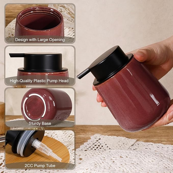 INGOFIN Ceramic Lotion Dispenser - 12 oz Refillable Hand Soap Dispenser Bathroom - Image 6