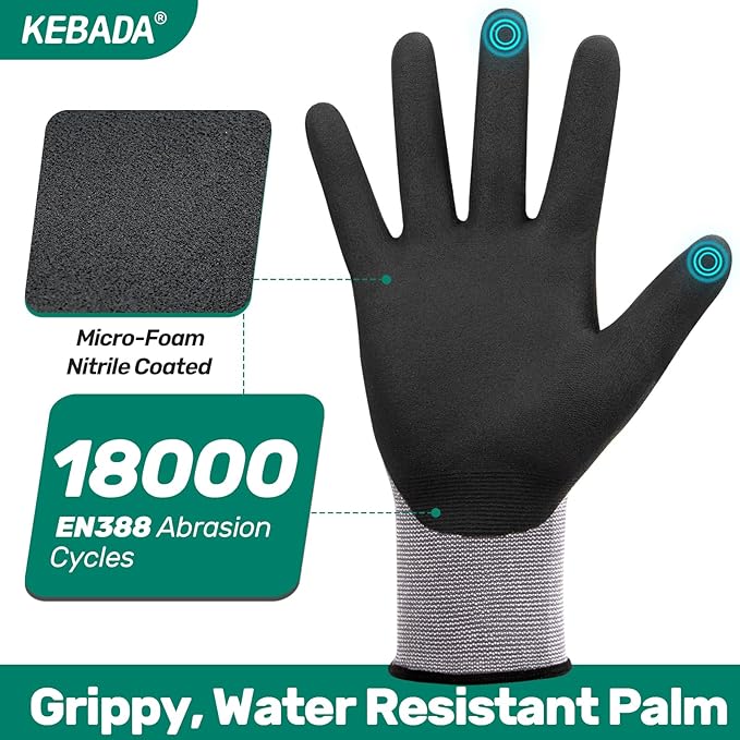 Kebada W2 Micro-Foam Coated Work Gloves, Touchscreen Working Gloves - Image 3