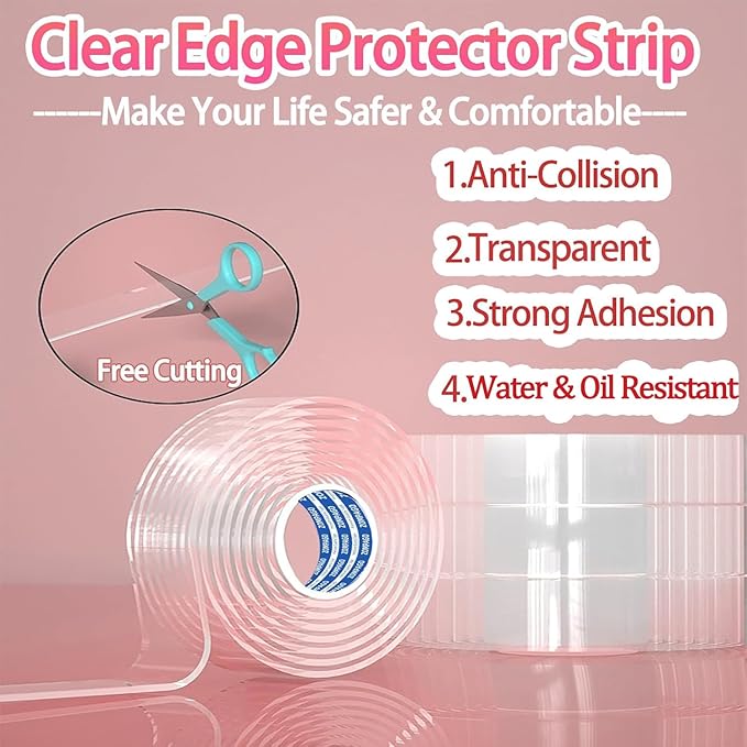 Clear Soft Corner Protectors for Furniture Strip, 0.8in x13FT, 2 RollSharp Edge - Image 3