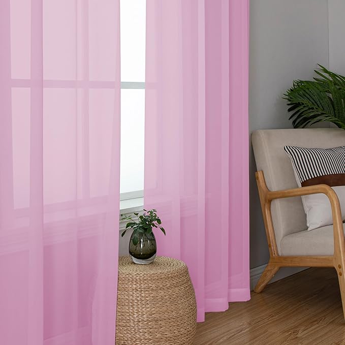 Chyhomenyc Light Pink Sheer Curtains 63 Inch Length 2 Panels, Light Filtering - Image 4
