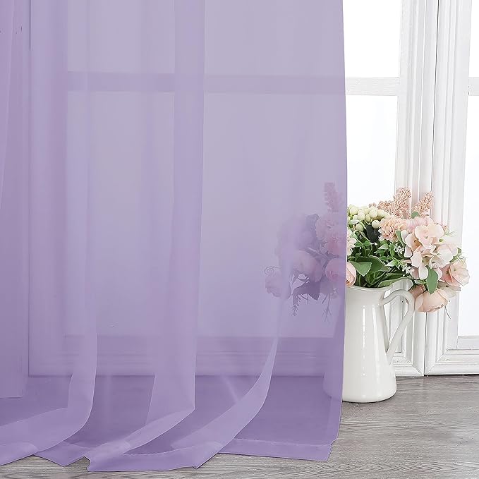 Chyhomenyc Lilac Sheer Curtains 84 Inch Length 2 Panels, Light Filtering Soft - Image 8