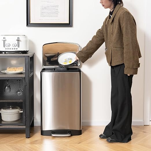 S AFSTAR 13.2 Gal Step Trash Can, 50 Liter Stainless Steel Pedal Trash Bin - Image 9