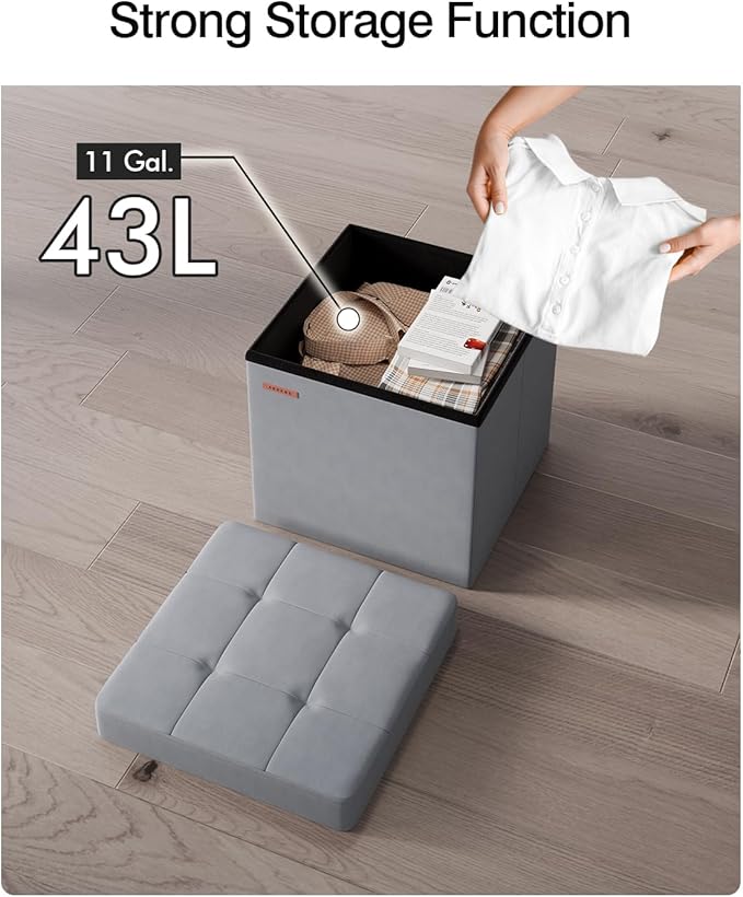 Folding Storage Ottoman, Velvet Storage Bench, - Image 5