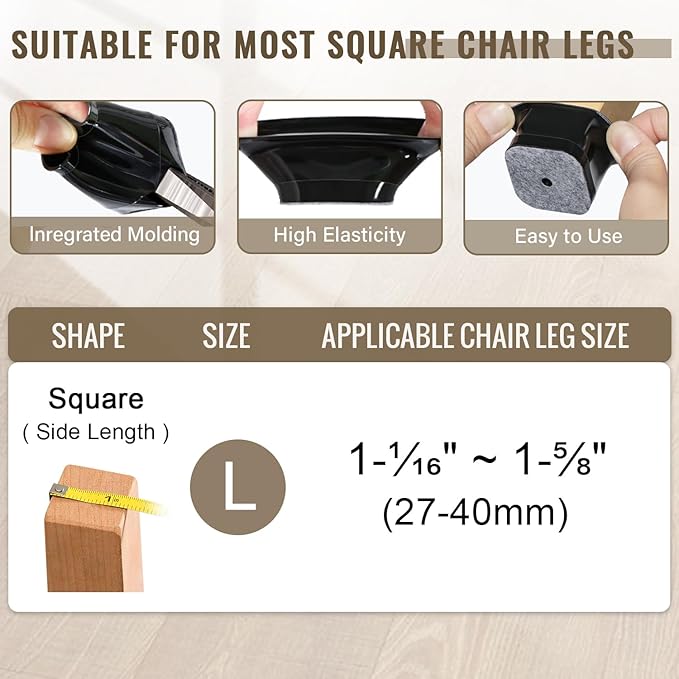 BUMACO Chair Leg Floor Protectors Square Chair Leg Protectors - Image 2