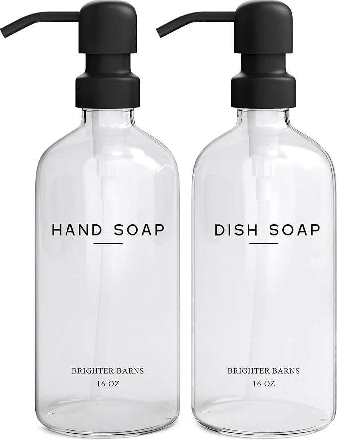 Clear Glass Hand and Dish Soap Dispenser Set by Brighter Barns by BrighterBarns