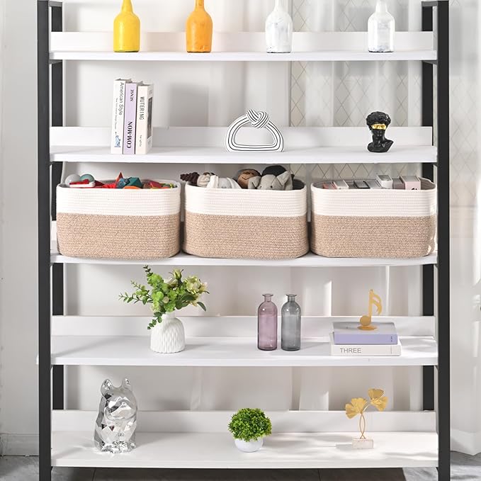 Large Storage Baskets for Organizing Shelves, Woven Cotton Rope Bins for Baby - Image 2