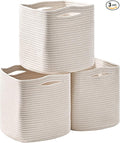 11 Inch Cube Storage Bins, Organizer Bins, Woven Cotton Rope Baskets by ICERZCZ