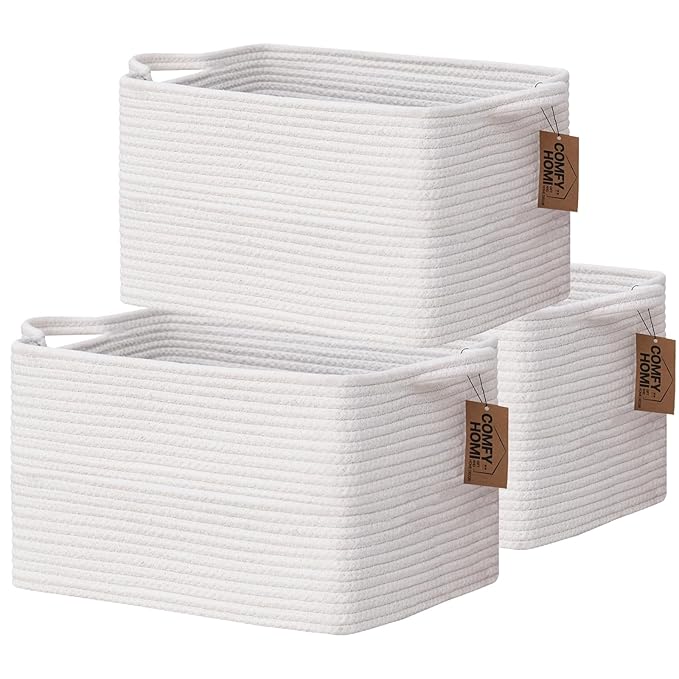 COMFY-HOMI 3PACK Cotton Rope Square Basket by COMFY-HOMI