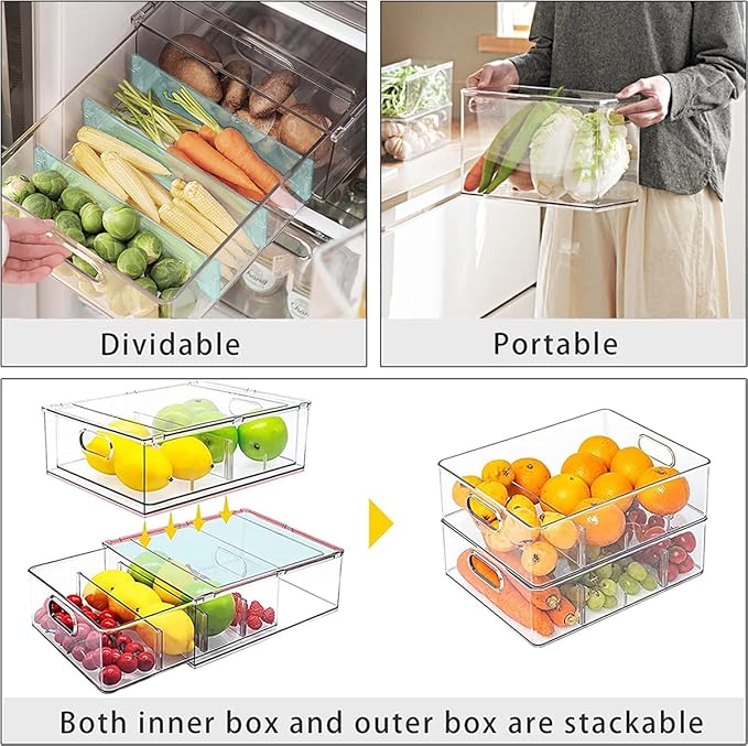 MineSign Set of 3 Stackable Refrigerator Organizer Bins Pull-Out Drawers - Image 4