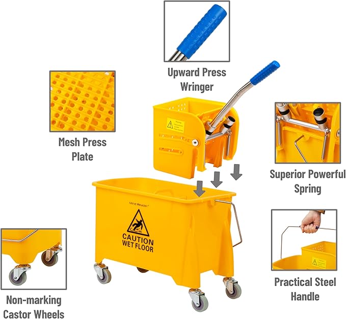 Mind Reader Bucket with Wringer and Mop Set, 22 Qt, Floor Cleaning, 16.25" L x - Image 6