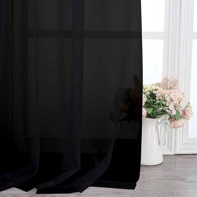 Chyhomenyc Extra Long Black Sheer Curtains 144 inch 2 Panels Set, Translucent - Image 9
