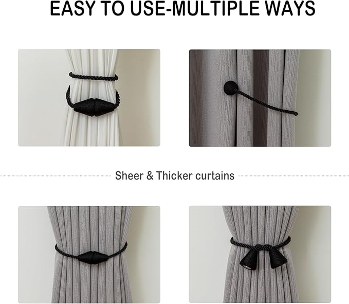 Magnetic Curtain Tiebacks 2 Pack Outdoor Rope Curtain Tie Backs Decorative - Image 5