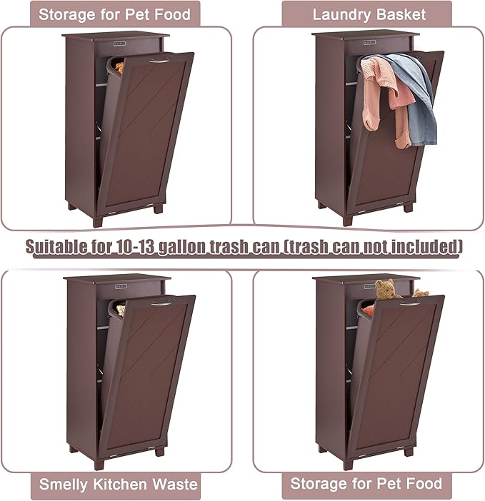 VECELO Tilt Out Kitchen Trash Bin Cabinet, Dog Proof Garbage Can - Image 5