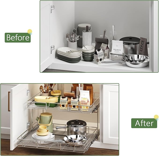 2 Tier Individual Pull Out Cabinet Organizer 30" W x 21½" D, Heavy Duty Cabinet - Image 8