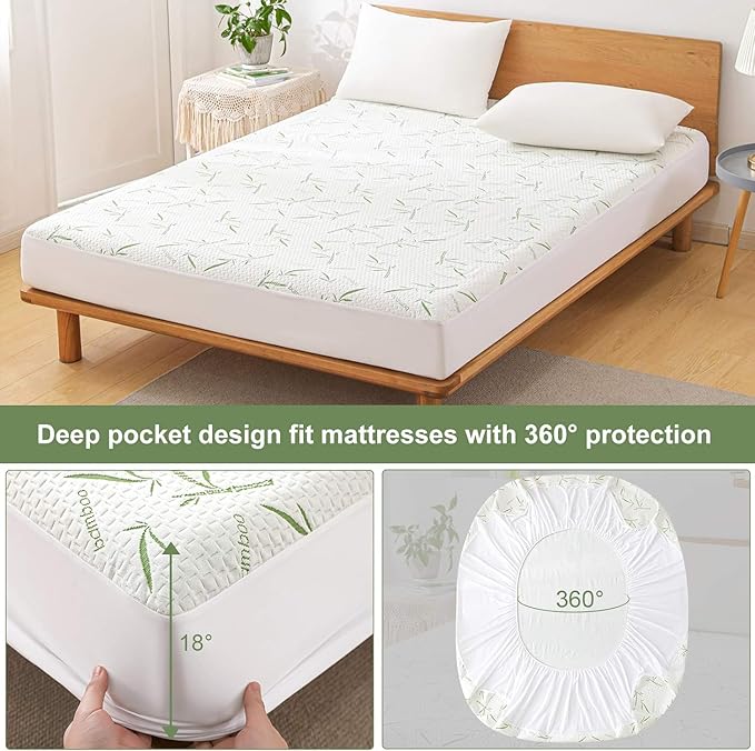 Twin XL Mattress Protector 2 Pack, Waterproof Mattress Pad Washable Bamboo - Image 5