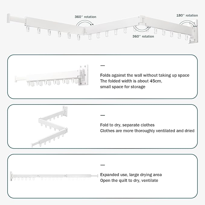Clothes Drying Rack, Laundry Drying Rack, Clothes Rack Wall Mount, Wall Mounted - Image 5