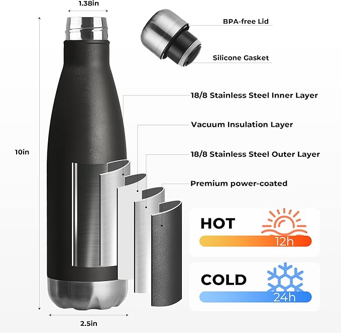 MEWAY 17oz Sport Water Bottle 8 Pack Vacuum Insulated Stainless Steel - Image 2