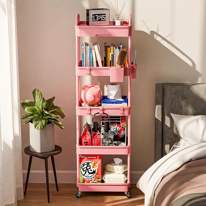 5 Tier Rolling Cart Organizer, Bathroom Cart Organizers - Image 2